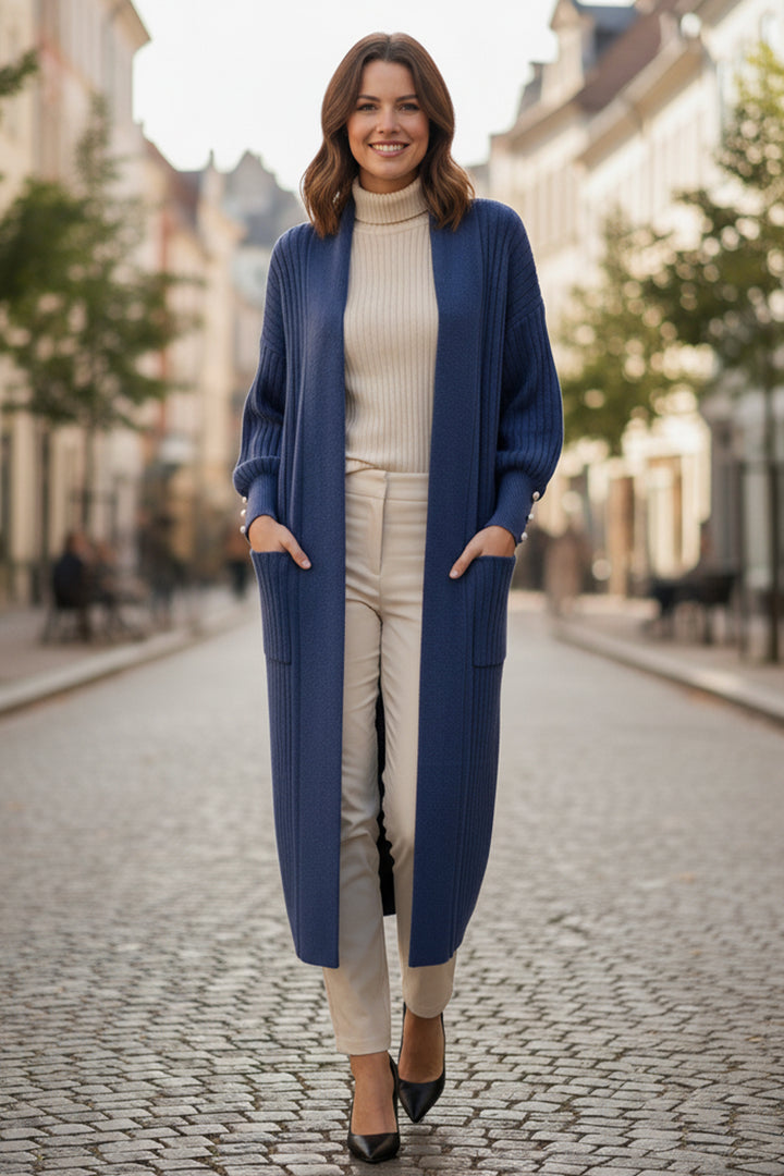 BNG Women Buttoned Arm Flamed Knit Cardigan R7146 Indigo - Sambir