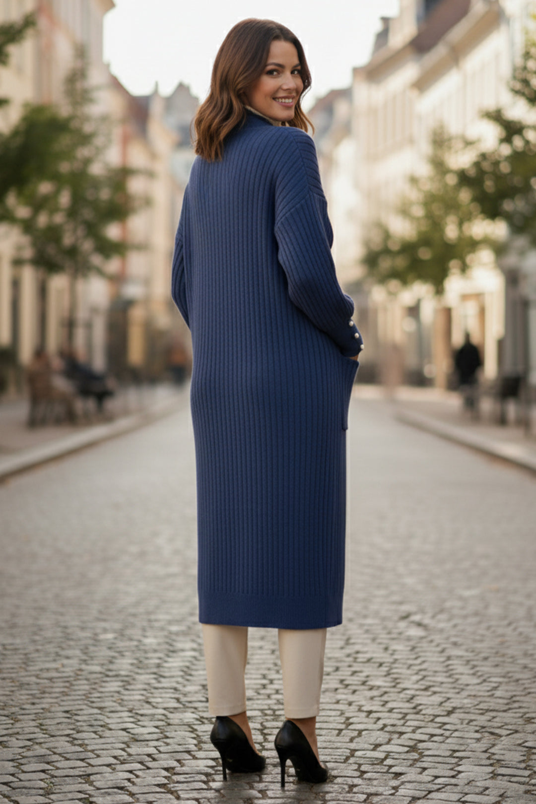 BNG Women Buttoned Arm Flamed Knit Cardigan R7146 Indigo - Sambir