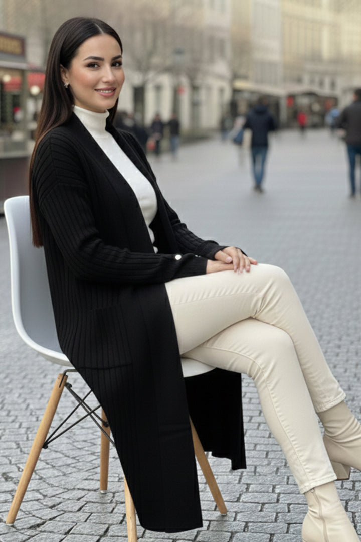 BNG Women Buttoned Arm Ribbed Knit Cardigan R7146 Black - Sant’Eufemia Lamezia