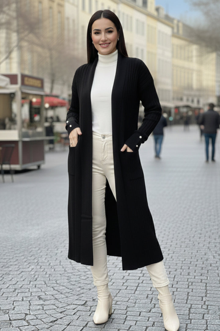 BNG Women Buttoned Arm Ribbed Knit Cardigan R7146 Black - Sant’Eufemia Lamezia