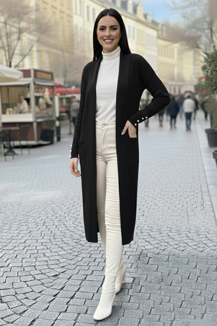 BNG Women Buttoned Arm Ribbed Knit Cardigan R7146 Black - Sant’Eufemia Lamezia