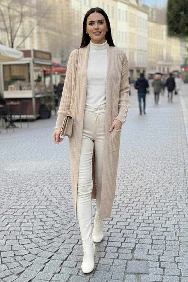 BNG Women Buttoned Arm Threaded Knit Cardigan R7146 Stone Color - Redditch