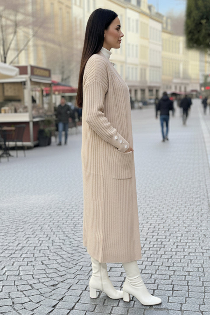 BNG Women Buttoned Arm Threaded Knit Cardigan R7146 Stone Color - Redditch