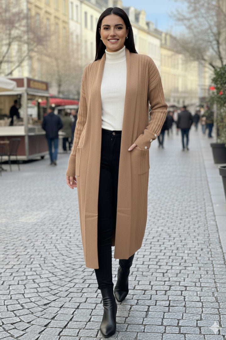 BNG Women Buttoned Arm Ribbed Knit Cardigan R7146 Mink - Miami Gardens