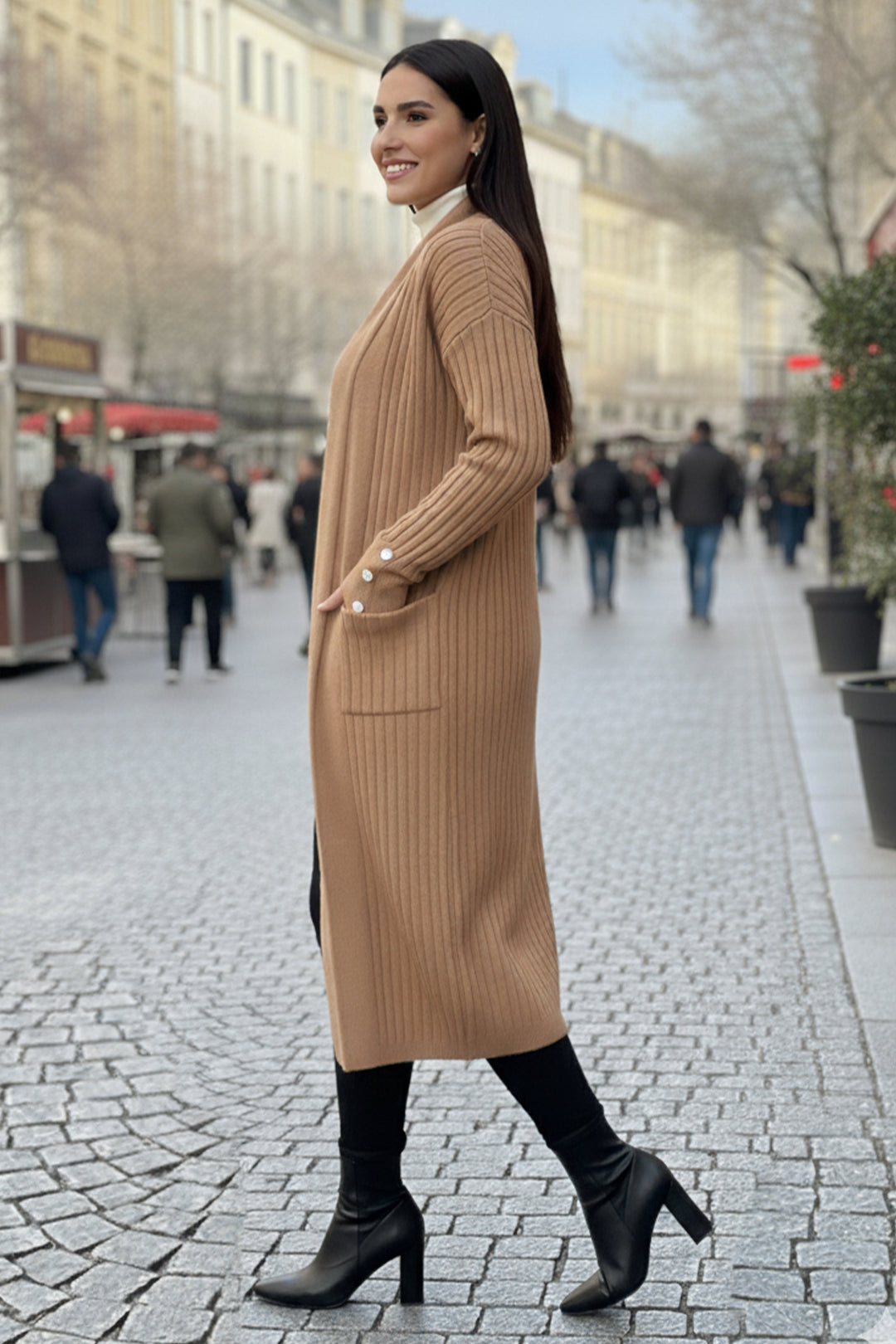 BNG Women Buttoned Arm Ribbed Knit Cardigan R7146 Mink - Miami Gardens