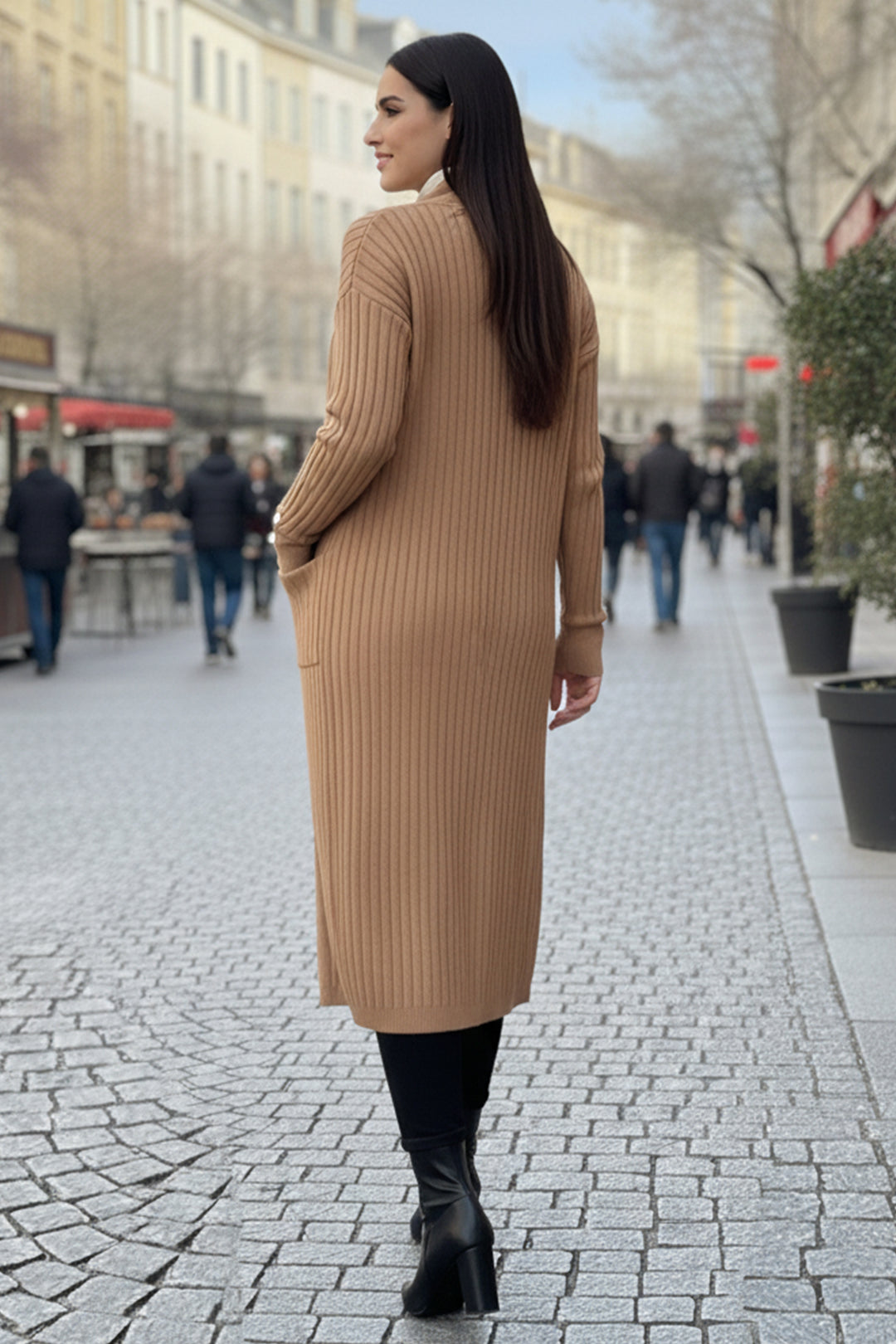 BNG Women Buttoned Arm Ribbed Knit Cardigan R7146 Mink - Miami Gardens