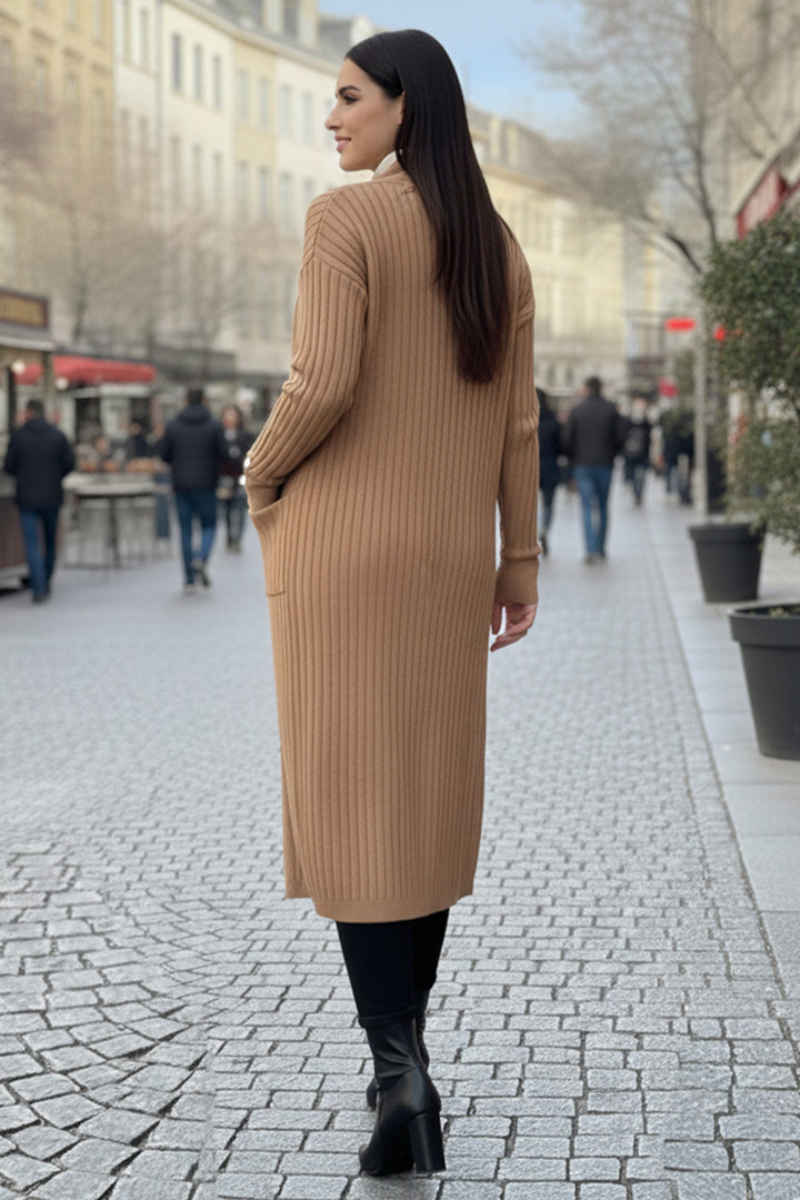 BNG Women Buttoned Arm Ribbed Knit Cardigan R7146 Mink - Miami Gardens