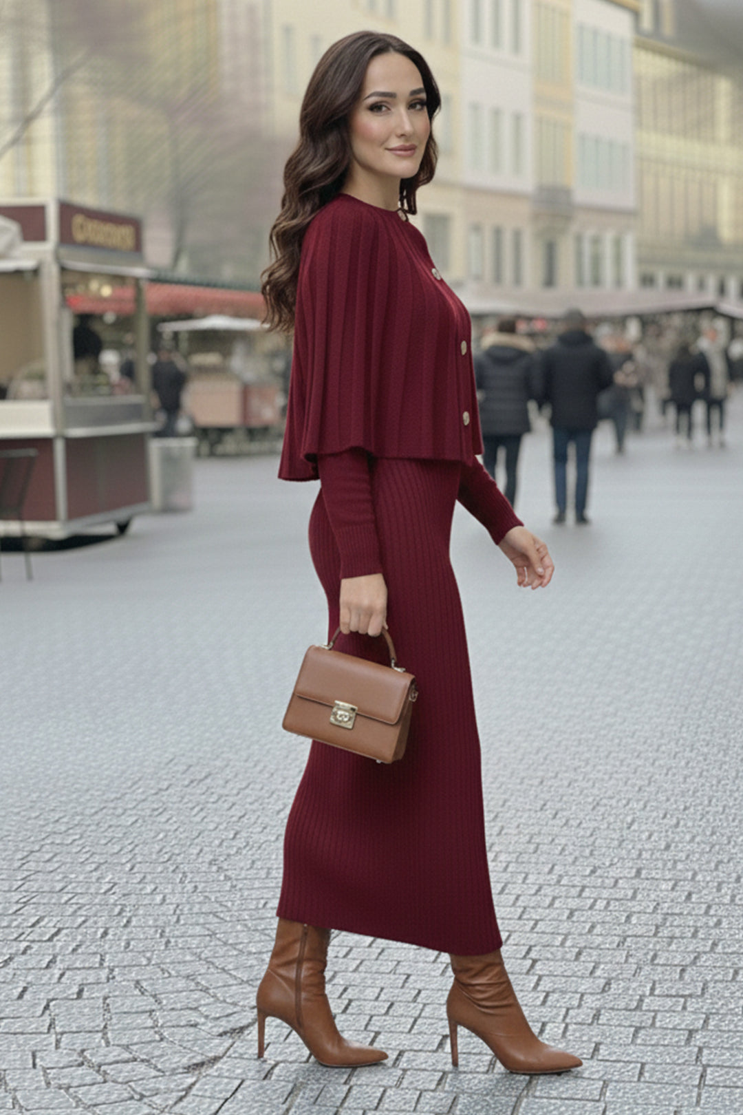 BNG Women Bolerolu Triko Elbise R4478 Bordo - Parral