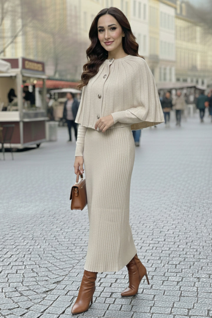 BNG Women Bolerolu Triko Elbise R4478 Taş Rengi - Pearland