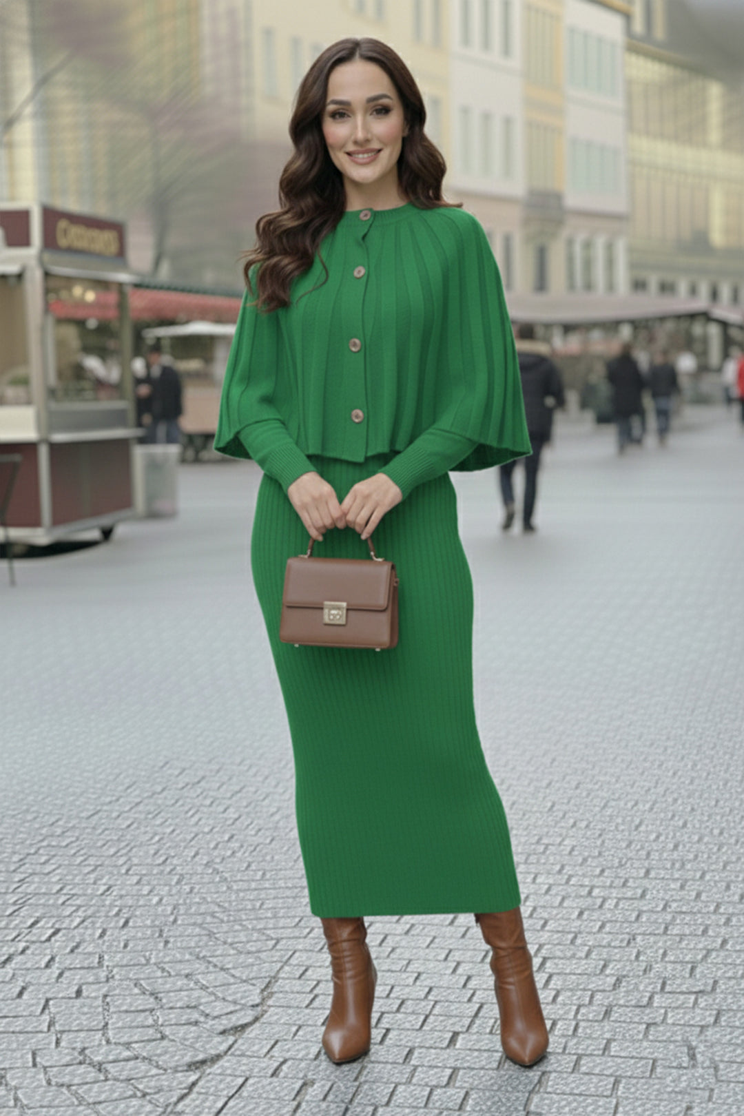 BNG Women Bolerolu Triko Elbise R4478 Yeşil - Meridian