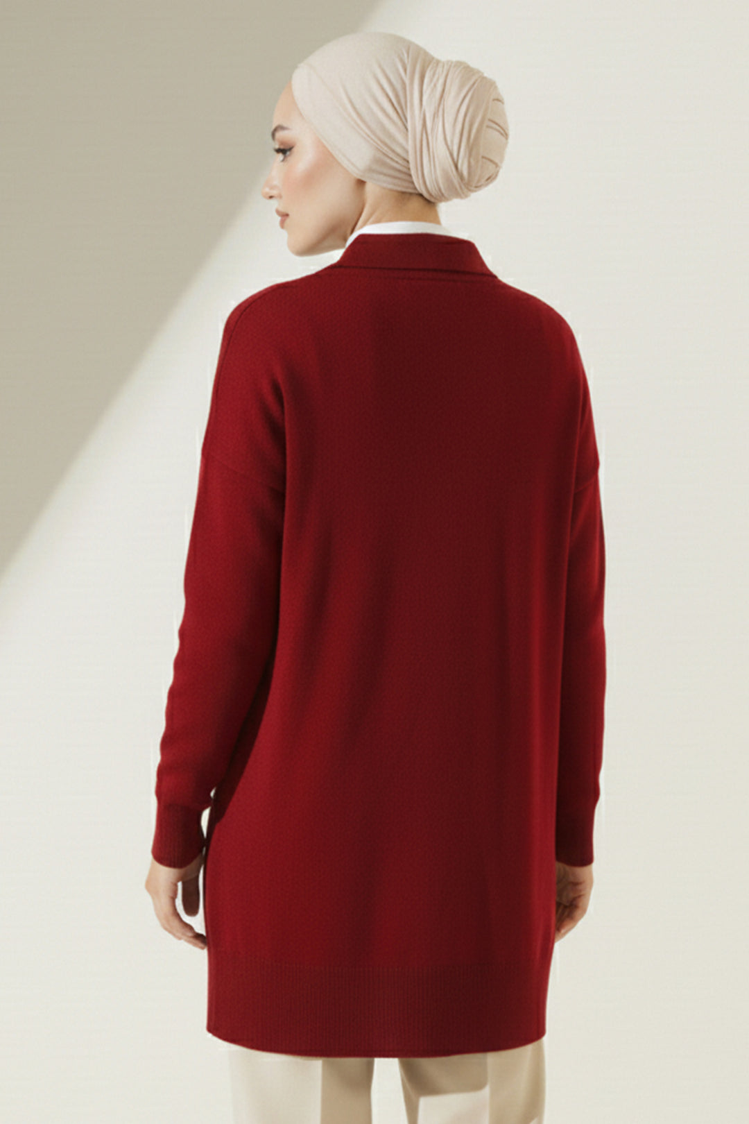 BNG Women Fularlı Triko Tunik R7178 Bordo - Fribourg
