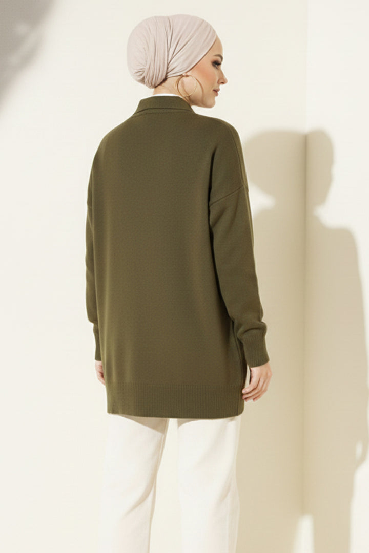 BNG Women Scarf Detailed Knit Tunic R7178 Khaki - Sunrise Manor