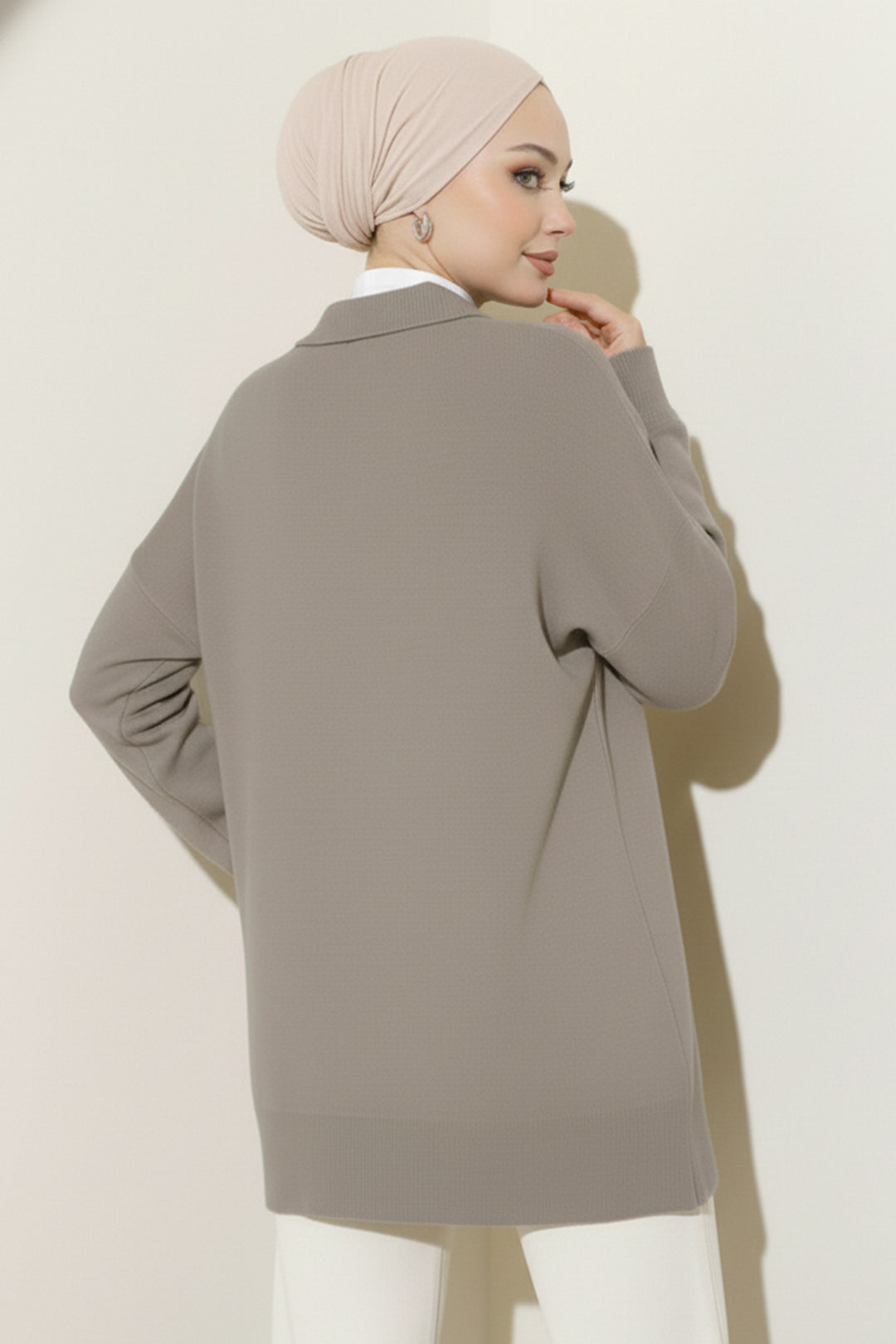 BNG Women Fularlı Triko Tunik R7178 Vizon - Gallarate