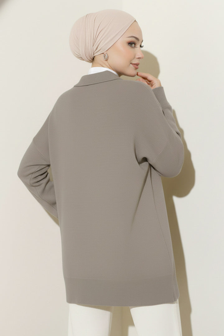 BNG Women Fularlı Triko Tunik R7178 Vizon - Gallarate