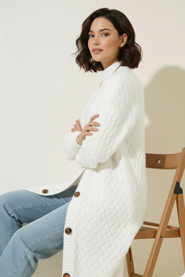 BNG Women Knitted Patterned Long Cardigan R4201 Ecru - Manitowoc