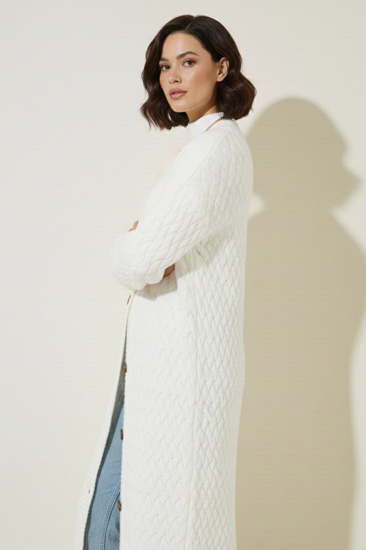 BNG Women Knitted Patterned Long Cardigan R4201 Ecru - Manitowoc