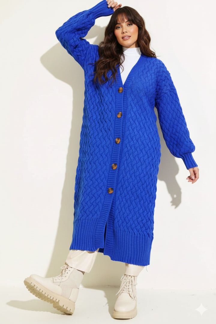 BNG Women Knitted Pattern Long Cardigan R4201 Sax Blue - Como