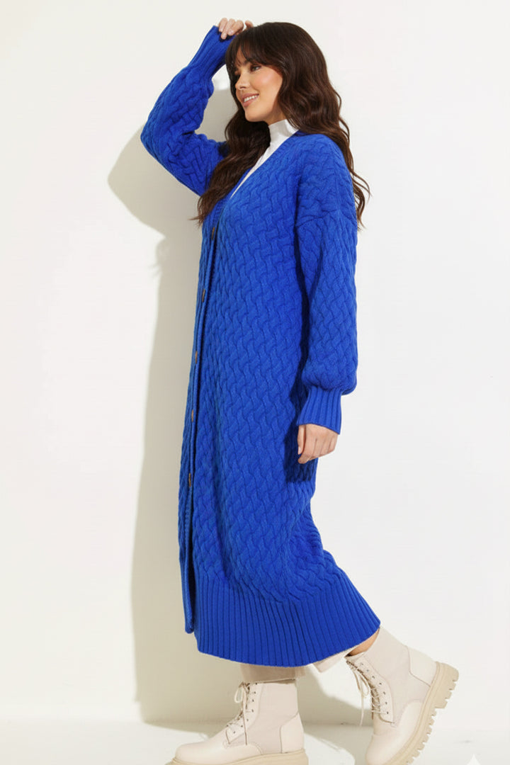 BNG Women Knitted Pattern Long Cardigan R4201 Sax Blue - Como