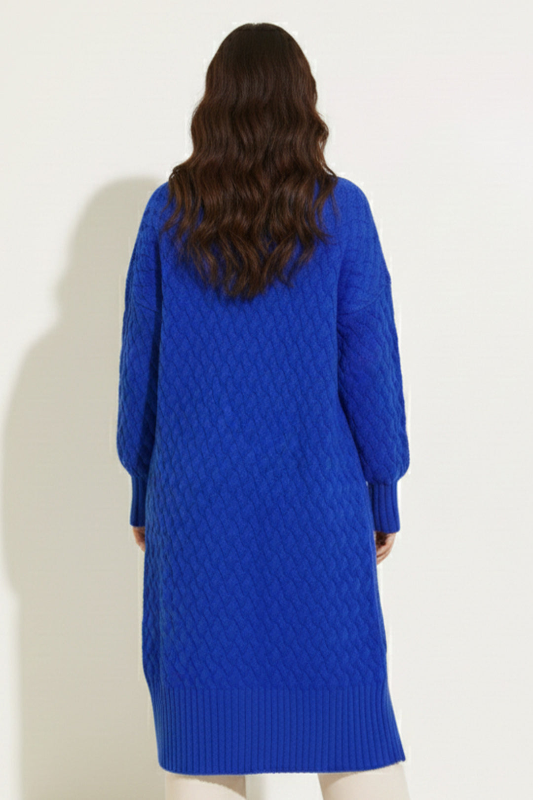 BNG Women Knitted Pattern Long Cardigan R4201 Sax Blue - Como