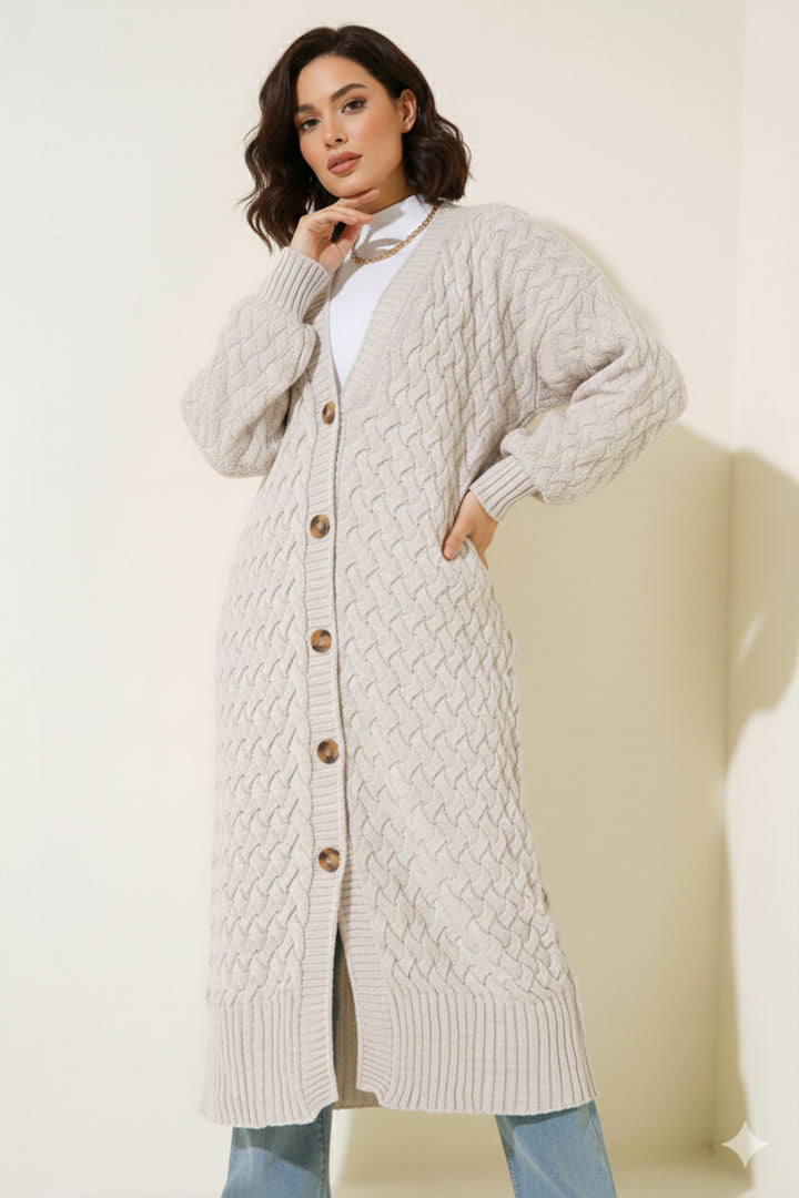 BNG Women Knitted Pattern Long Cardigan R4201 Stone Color - Euless