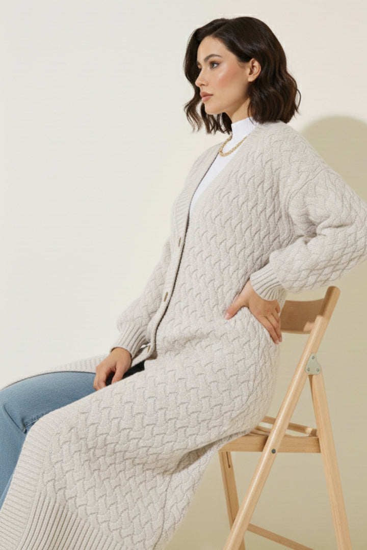 BNG Women Knitted Pattern Long Cardigan R4201 Stone Color - Euless
