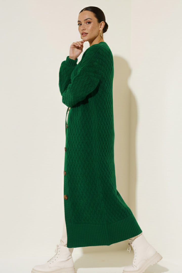 BNG Women Knitted Patterned Long Cardigan R4201 Emerald Green - Backnang