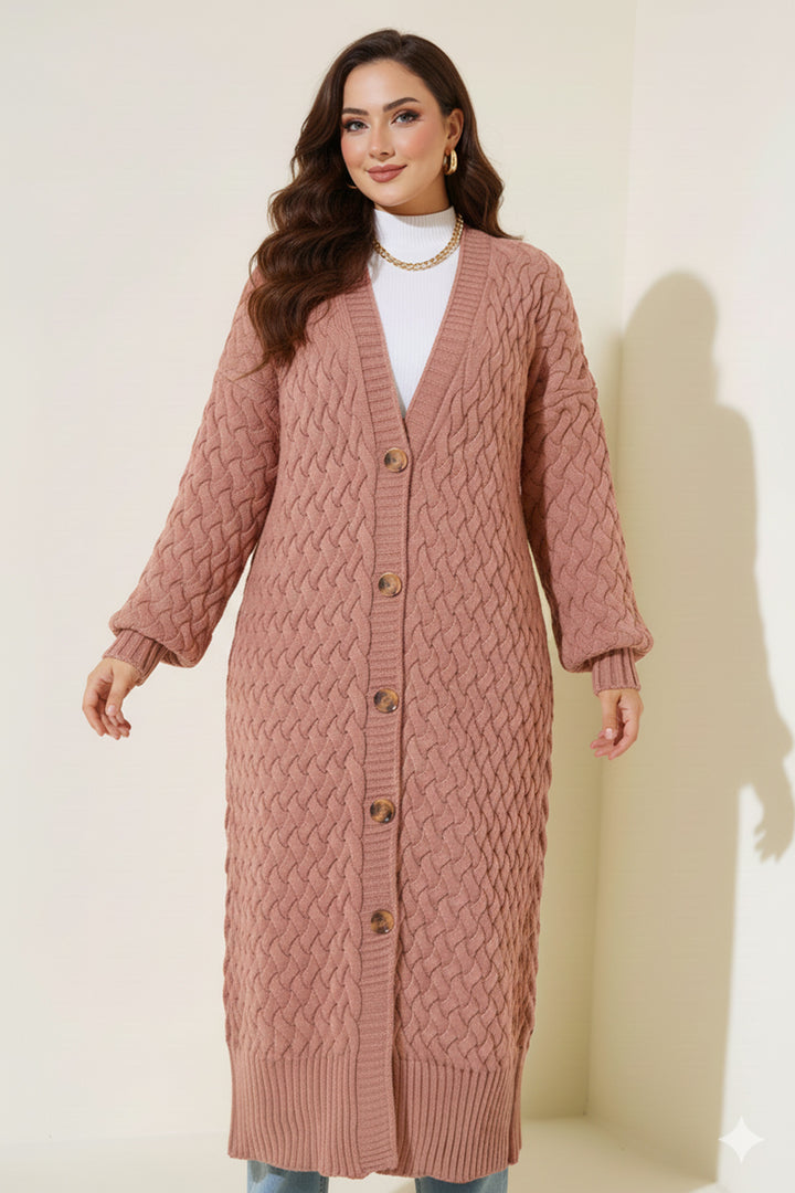 BNG Women Knitted Pattern Long Cardigan R4201 Rose - Rugby