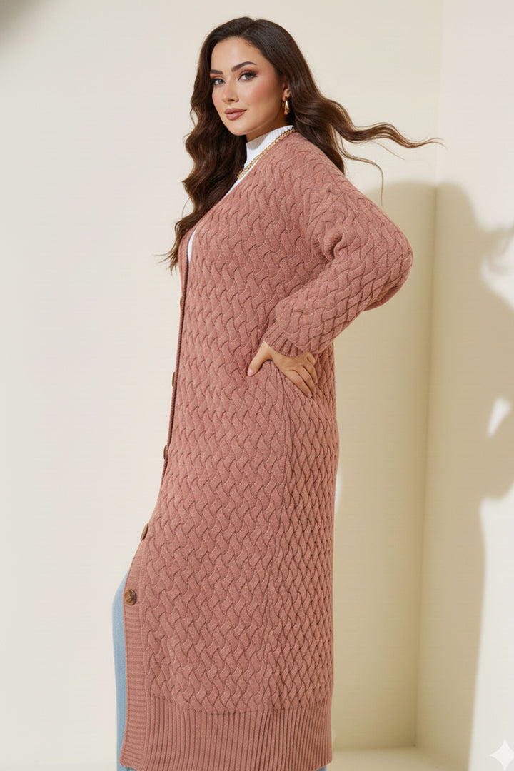 BNG Women Knitted Pattern Long Cardigan R4201 Rose - Rugby