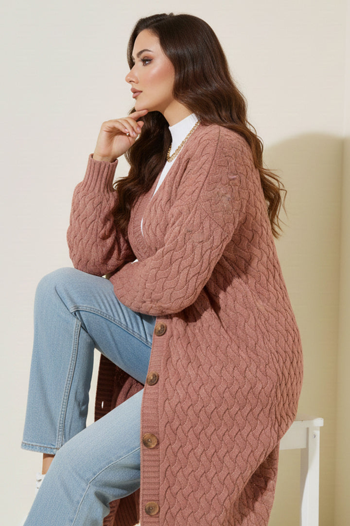 BNG Women Knitted Pattern Long Cardigan R4201 Rose - Rugby