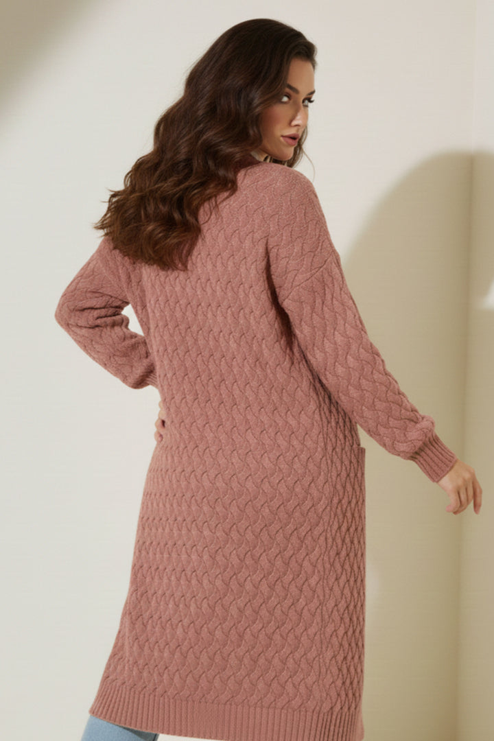 BNG Women Knitted Pattern Long Cardigan R4201 Rose - Rugby