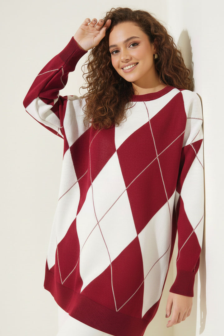 BNG Women Baklava Desenli Triko R7179 Bordo - Sandy Springs