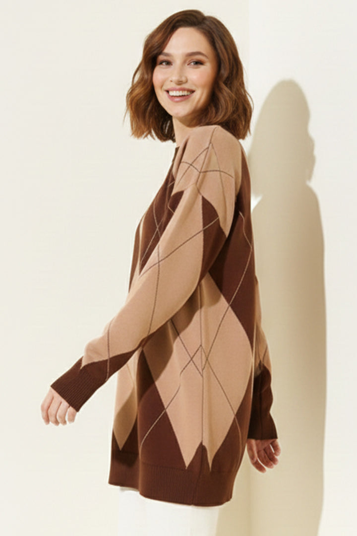 BNG Women Baklava Desenli Triko R7179 Kahverengi - Ensenada