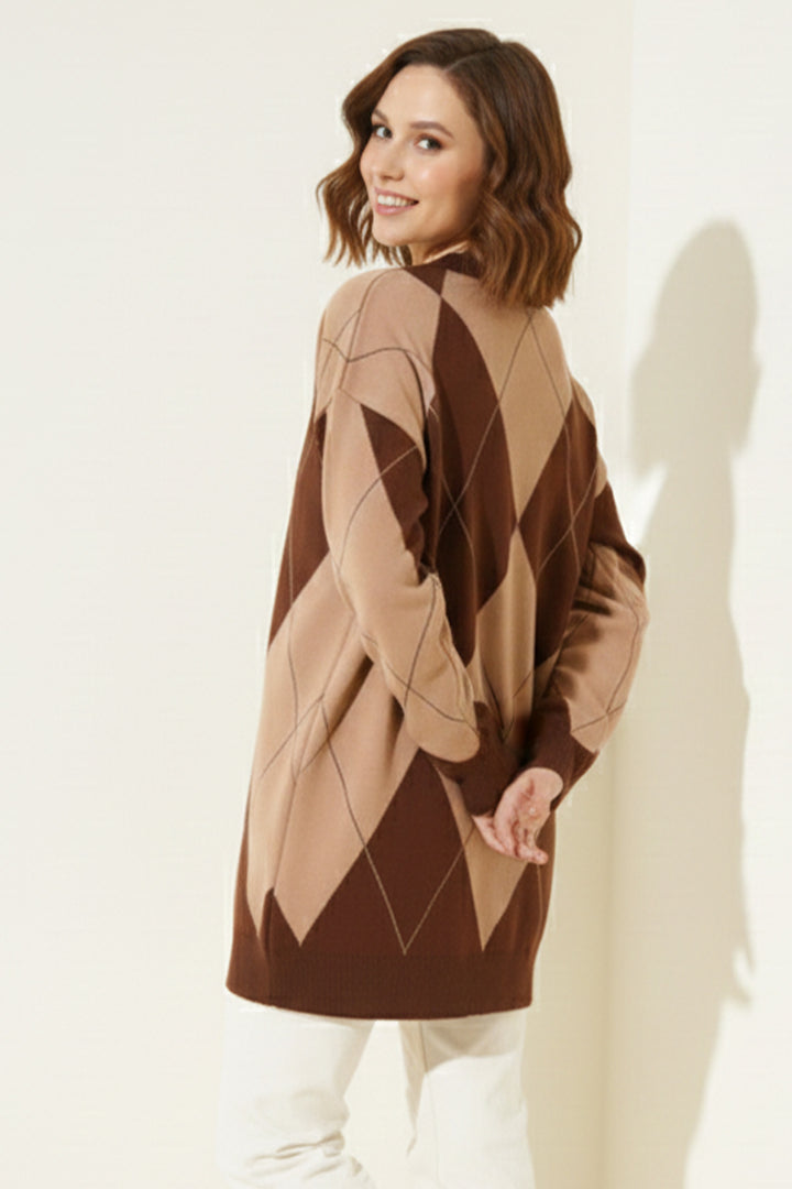 BNG Women Baklava Desenli Triko R7179 Kahverengi - Ensenada