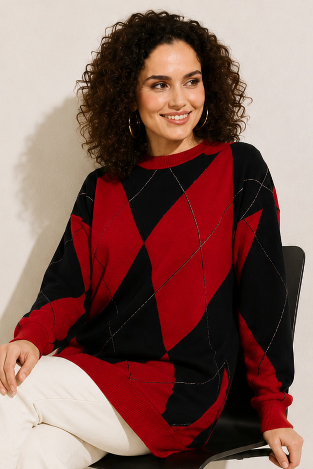 BNG Women Baklava Desenli Triko R7179 Kırmızı - Chula Vista