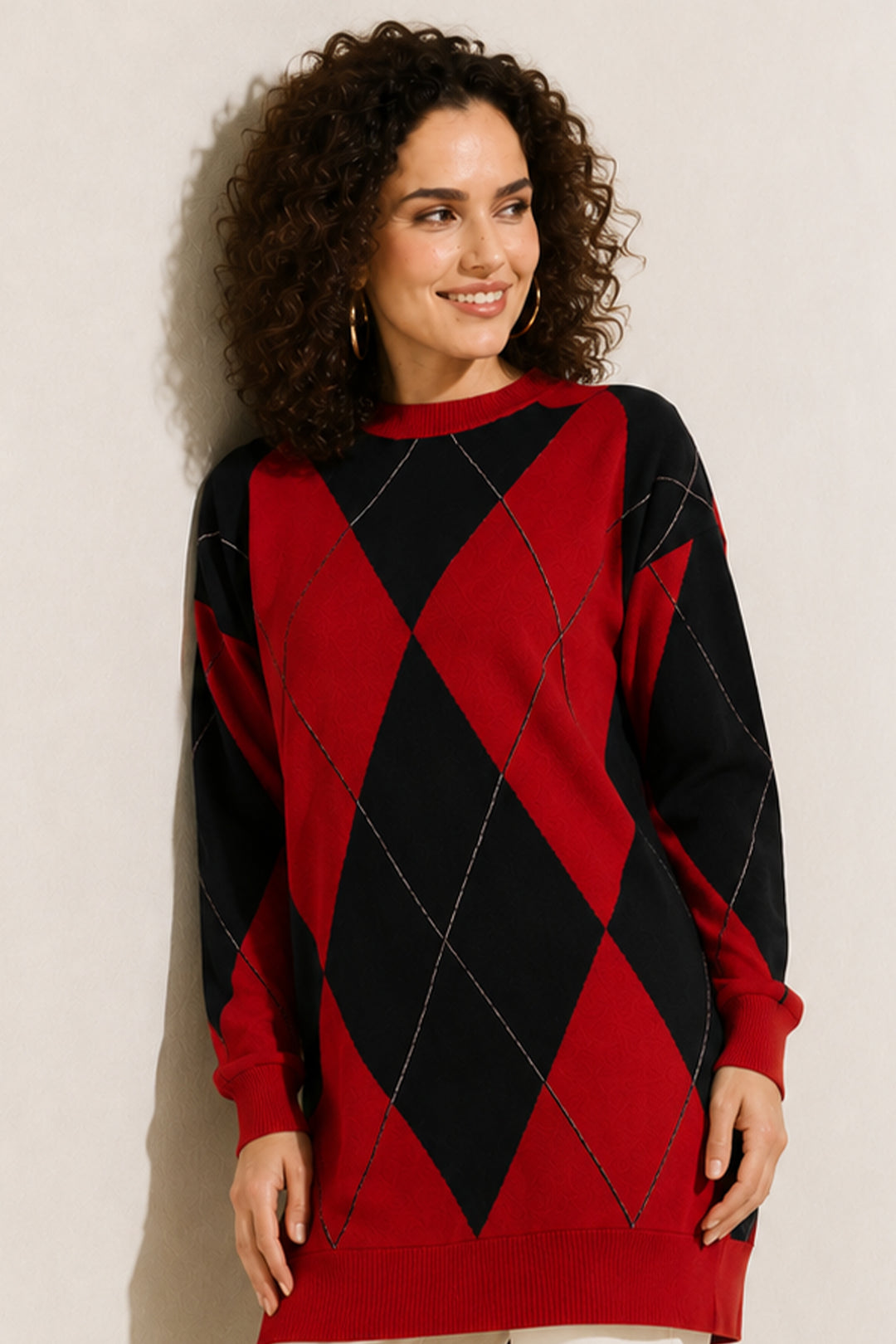 BNG Women Baklava Desenli Triko R7179 Kırmızı - Chula Vista