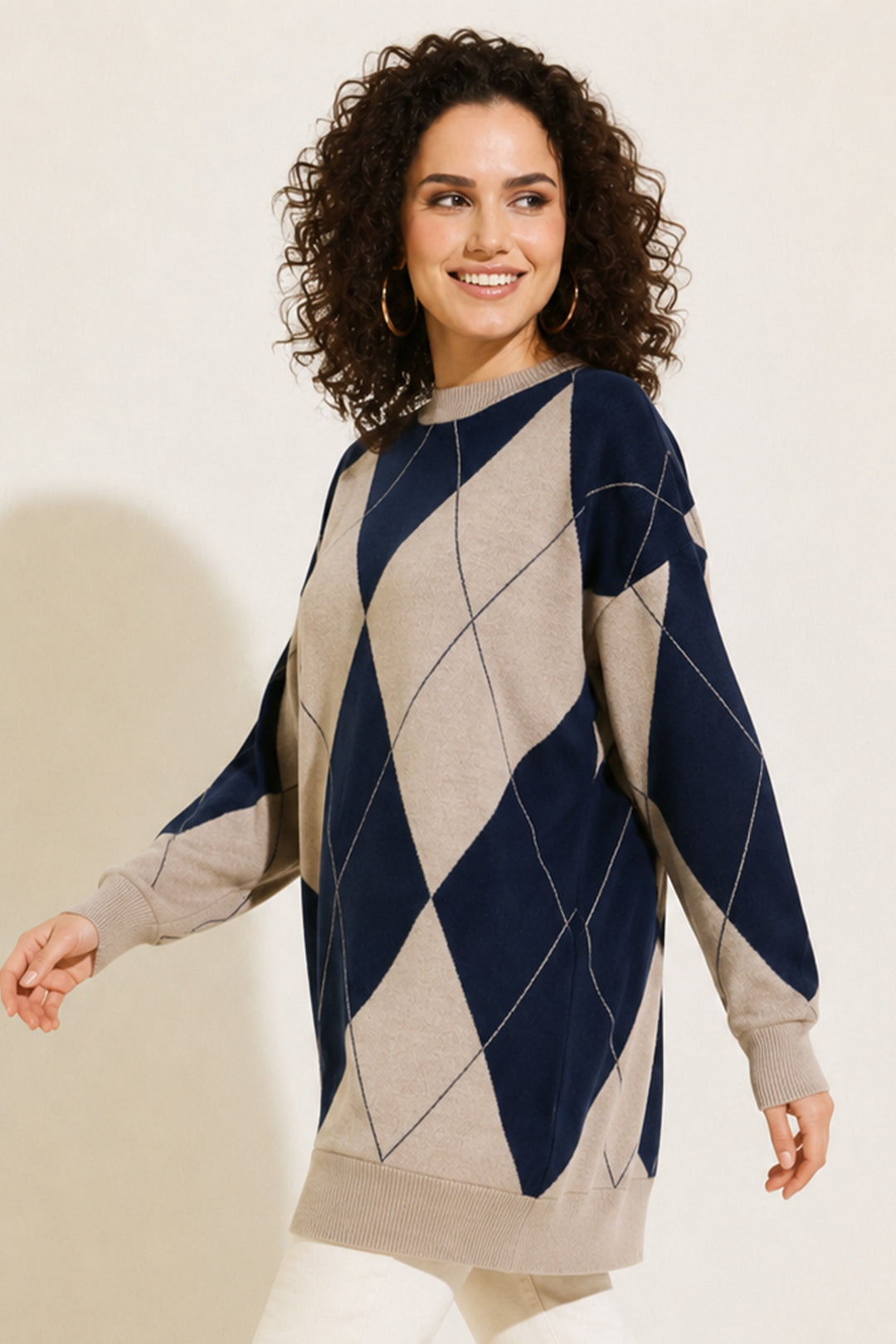 BNG Women Baklava Desenli Triko R7179 Lacivert - Empoli