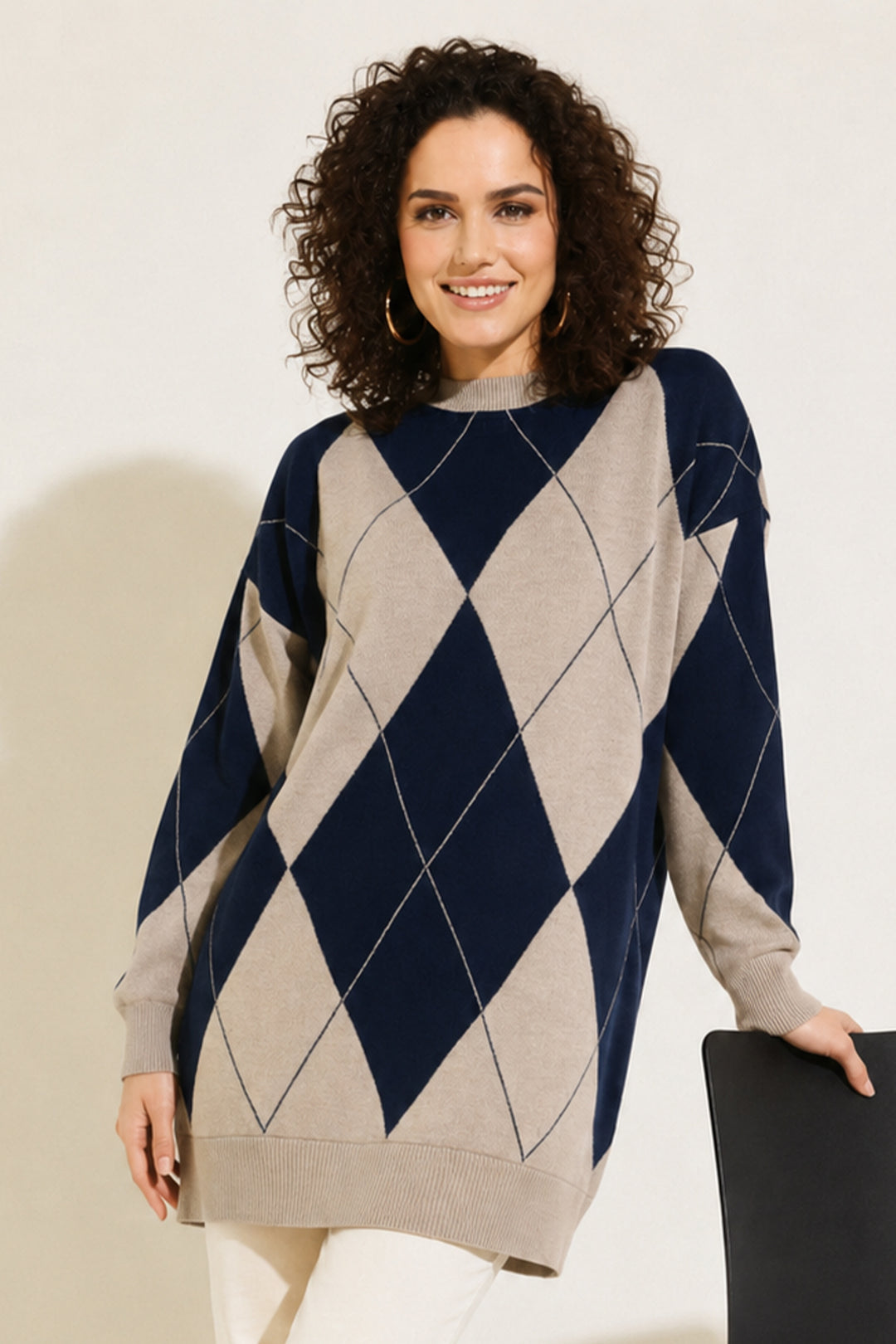BNG Women Baklava Desenli Triko R7179 Lacivert - Empoli