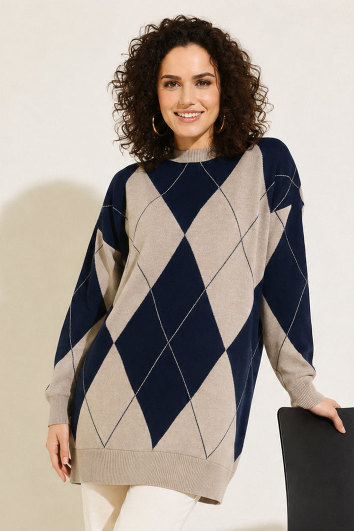 BNG Women Baklava Desenli Triko R7179 Lacivert - Empoli