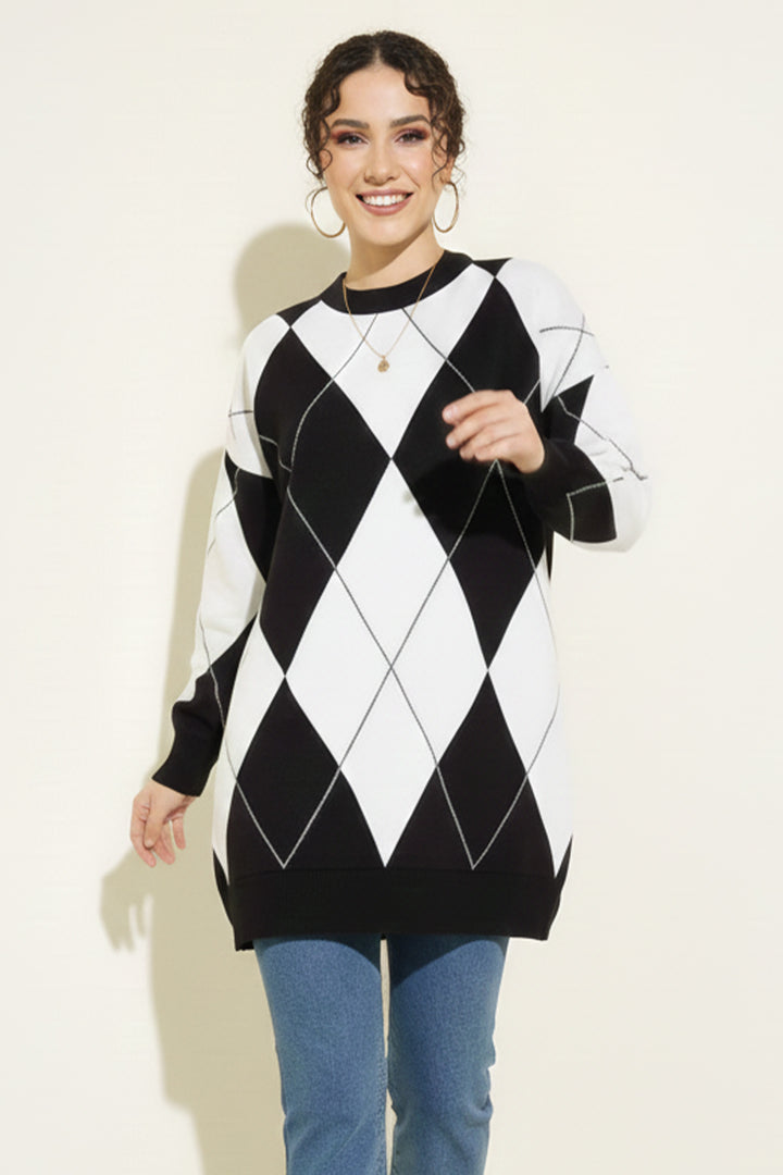 BNG Women Baklava Patterned Sweater R7179 Black - Brandon