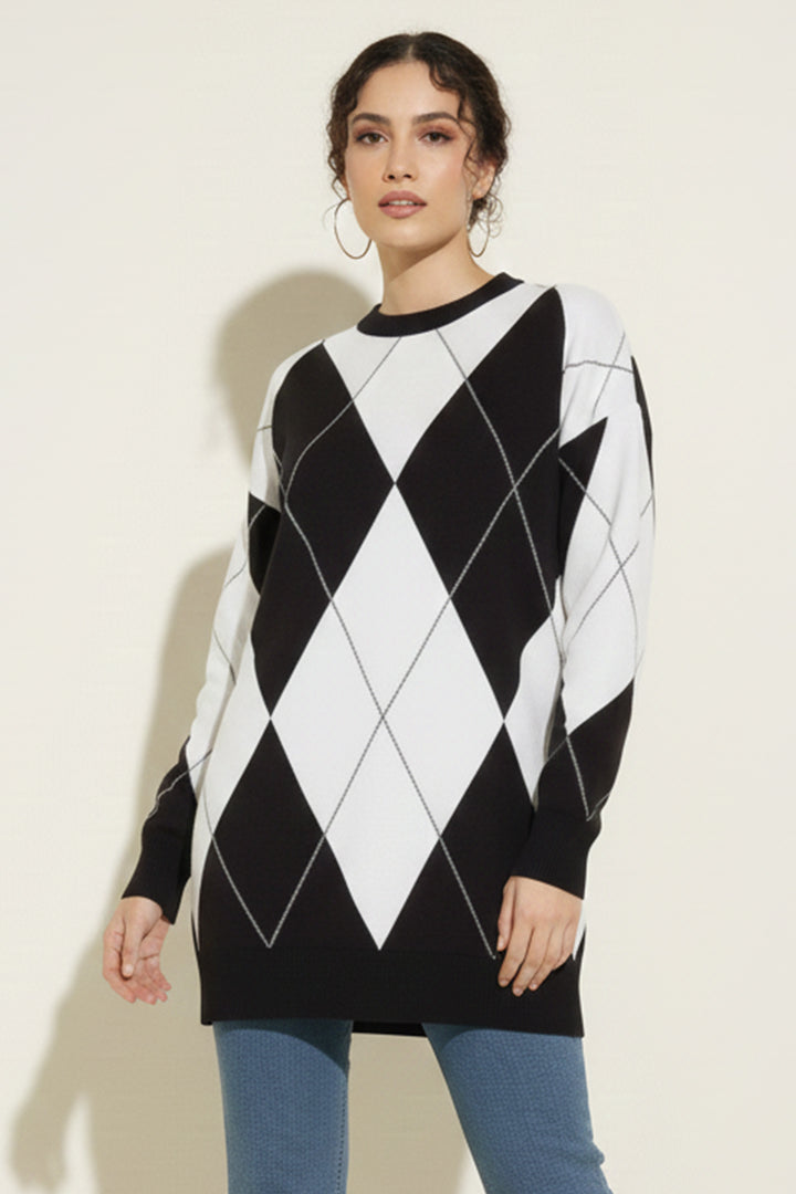BNG Women Baklava Patterned Sweater R7179 Black - Brandon