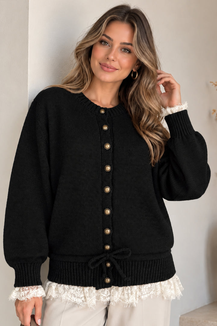 BNG Women R4621 Dantel Detaylı Hırka Siyah - Rüsselsheim