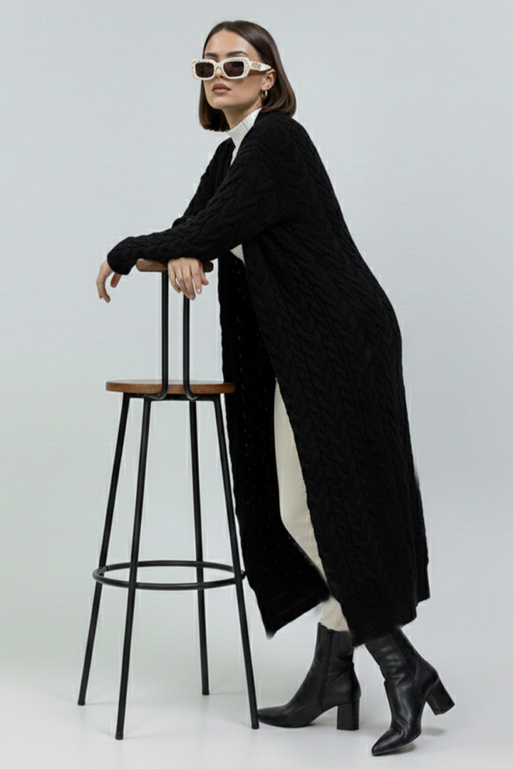 BNG Women Örgü Desenli Triko Hırka R10006 Siyah - Oss