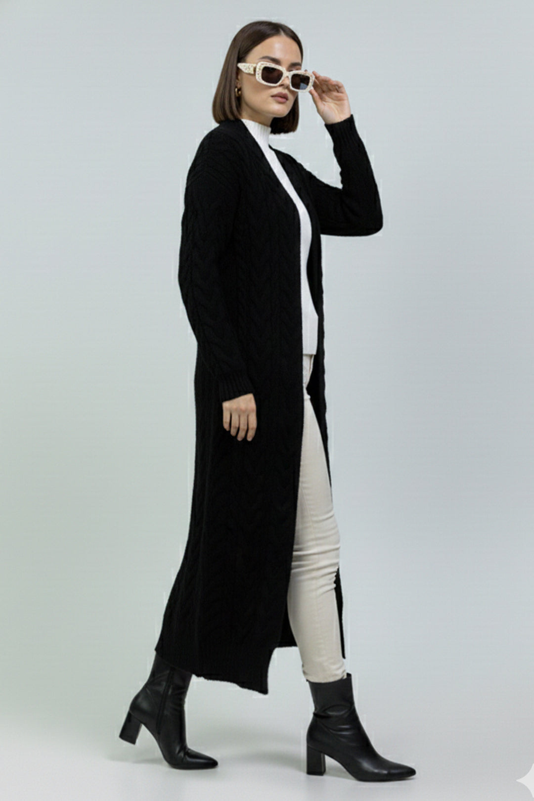 BNG Women Örgü Desenli Triko Hırka R10006 Siyah - Oss