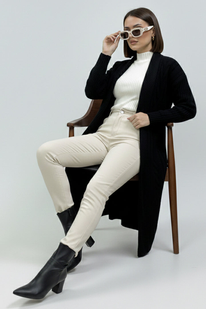 BNG Women Örgü Desenli Triko Hırka R10006 Siyah - Oss