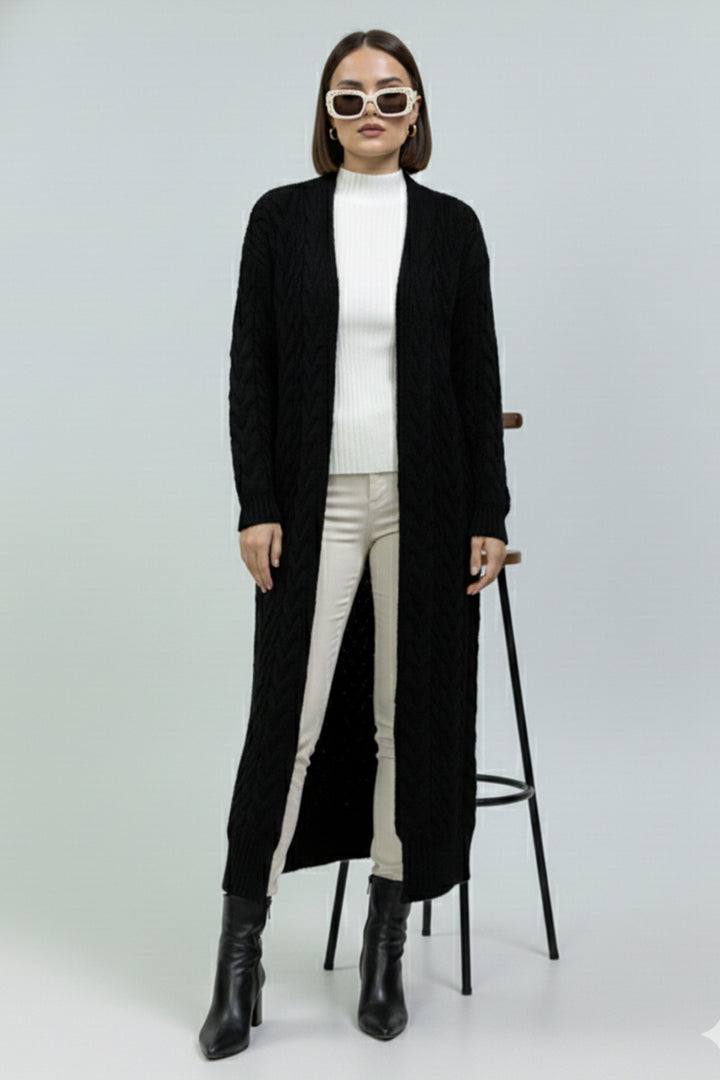 BNG Women Örgü Desenli Triko Hırka R10006 Siyah - Oss