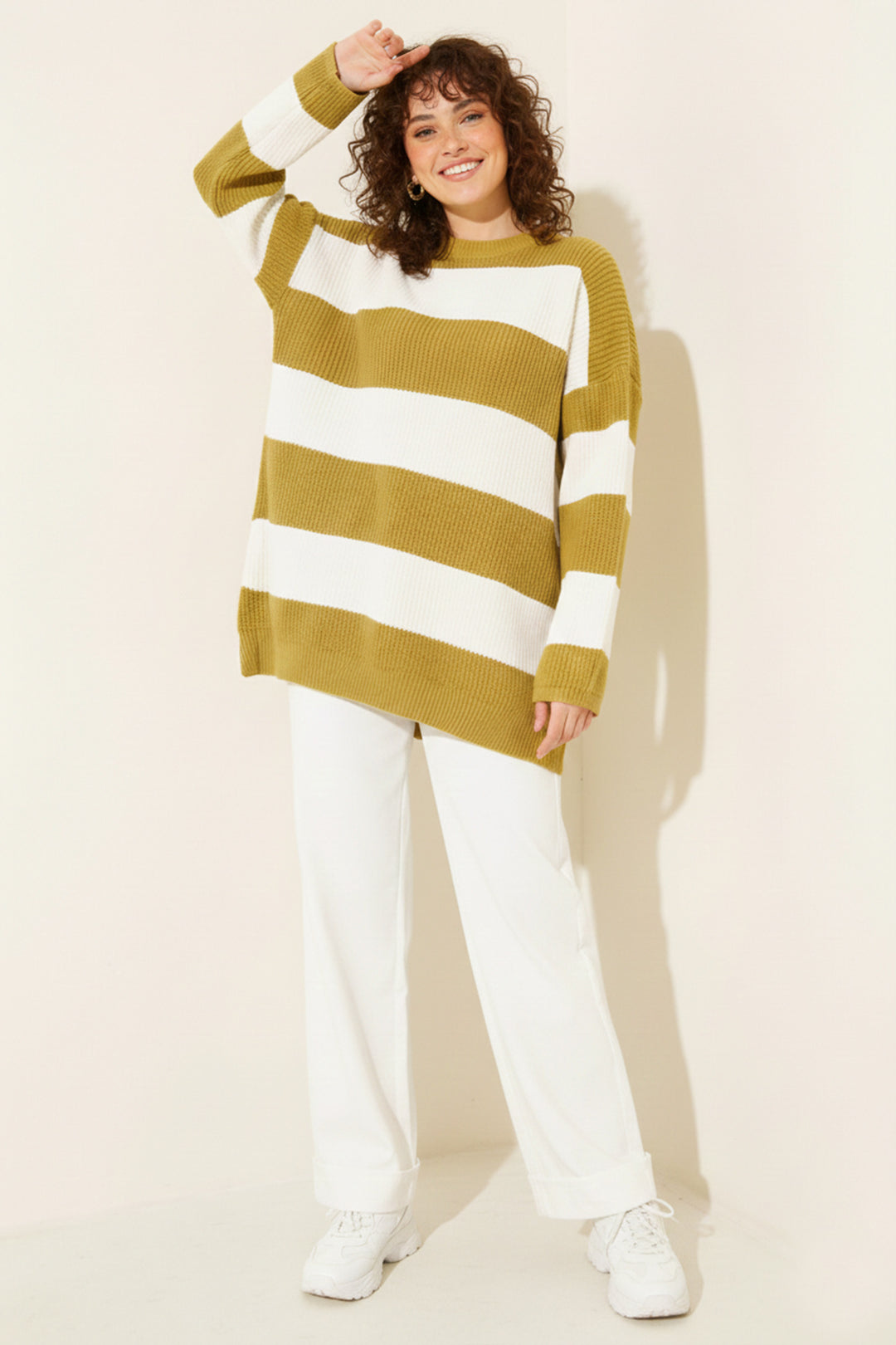BNG Women Chunky Knit Sweater R4511 Oil Green - Geel