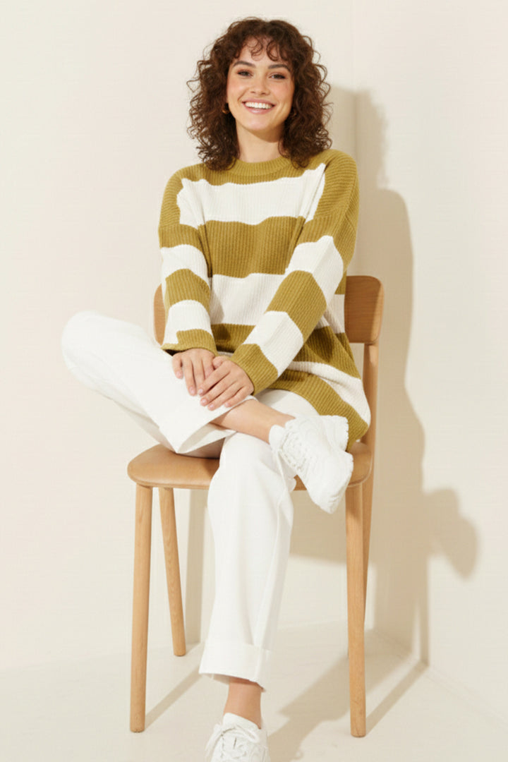 BNG Women Chunky Knit Sweater R4511 Oil Green - Geel