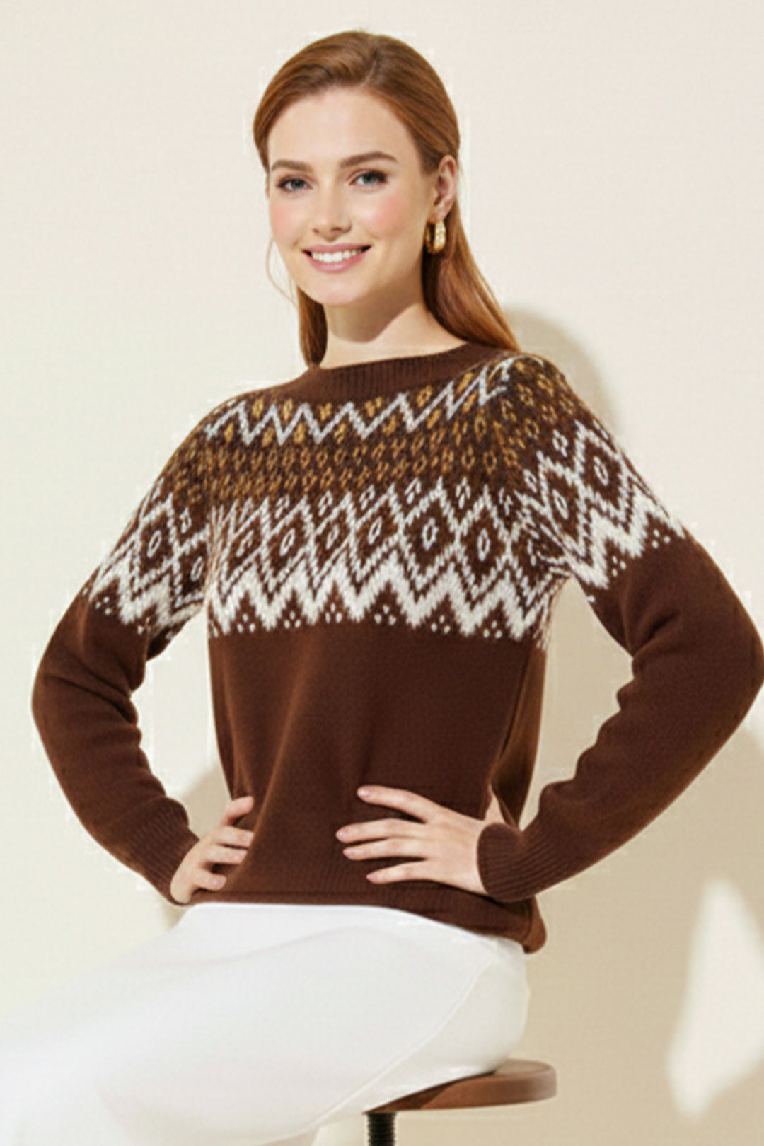 BNG Women Jakarlı Triko R4509 Kahverengi - Florence