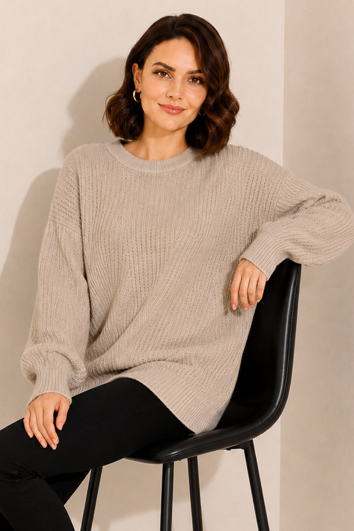BNG Women Kendinden Desenli Triko Tunik R4444 Bej - Ontario