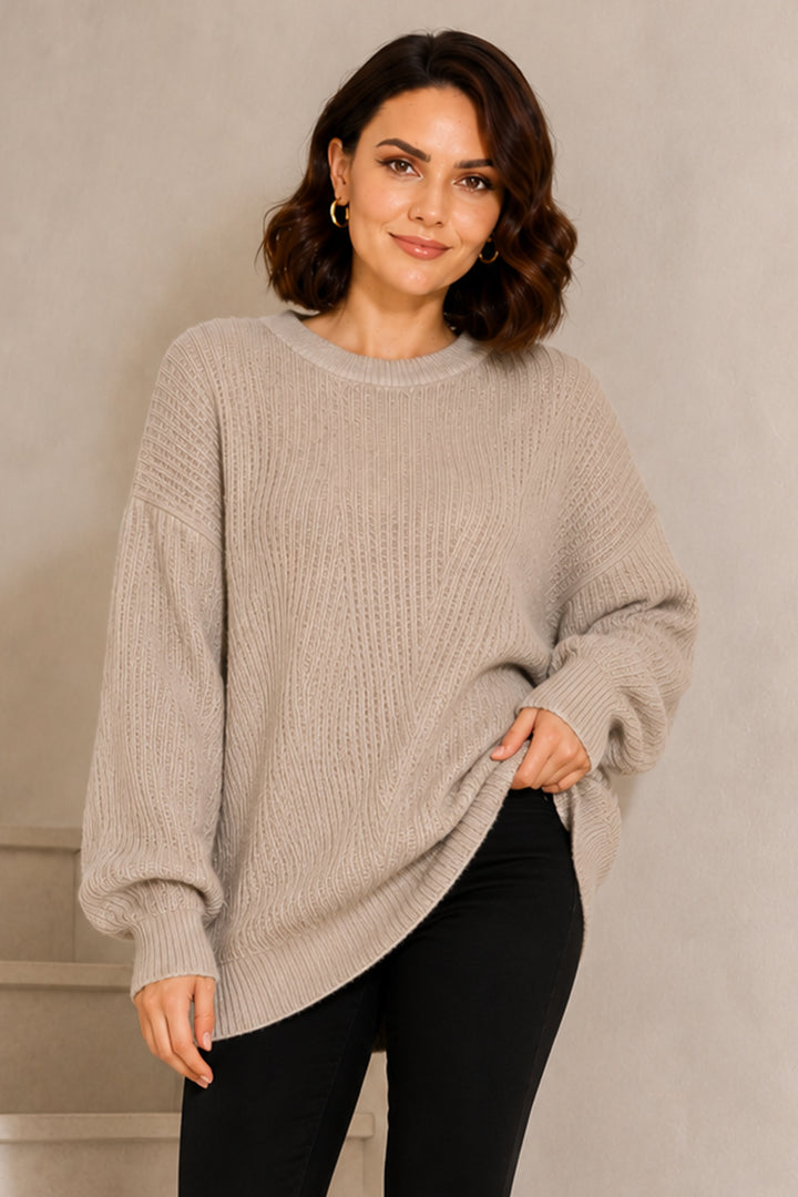 BNG Women Kendinden Desenli Triko Tunik R4444 Bej - Ontario
